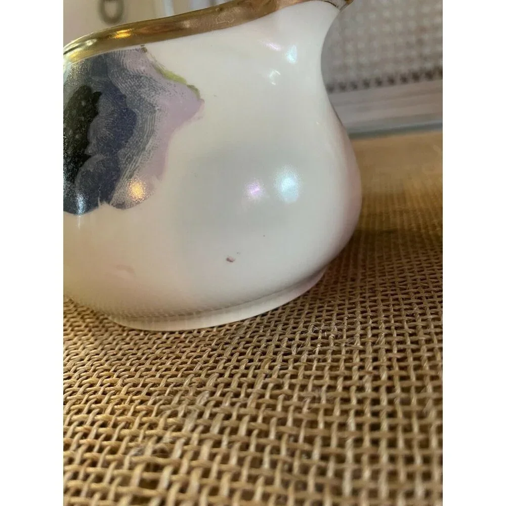 D & E.G. Royal Austria Handpainted Artist Signed Purple Floral Creamer & Sugar